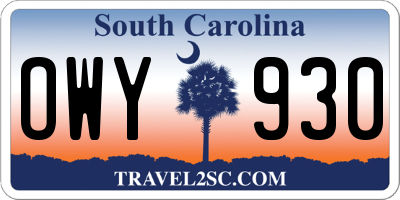 SC license plate OWY930
