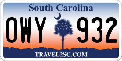 SC license plate OWY932