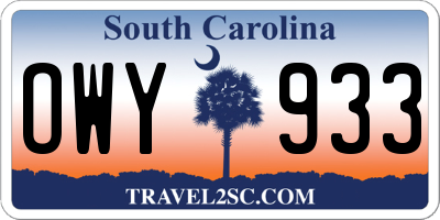 SC license plate OWY933