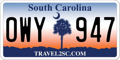 SC license plate OWY947
