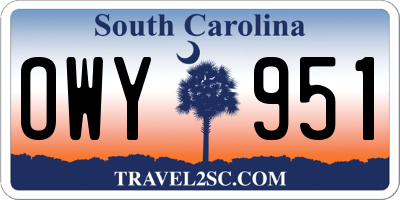 SC license plate OWY951
