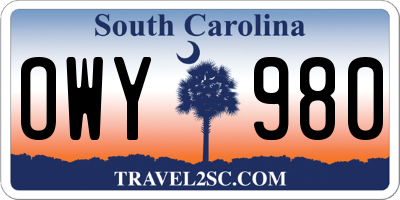 SC license plate OWY980