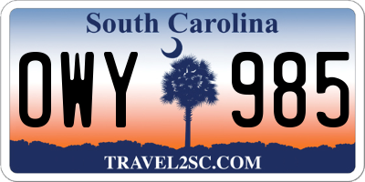 SC license plate OWY985