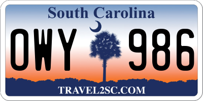SC license plate OWY986