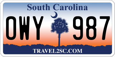 SC license plate OWY987