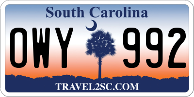 SC license plate OWY992