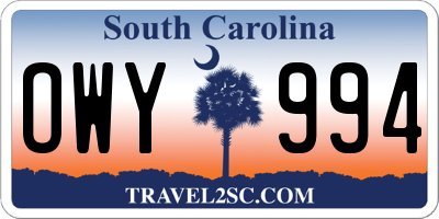 SC license plate OWY994