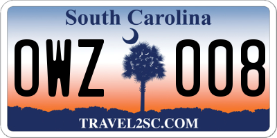 SC license plate OWZ008
