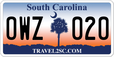 SC license plate OWZ020