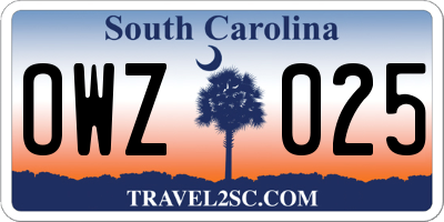SC license plate OWZ025