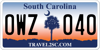 SC license plate OWZ040