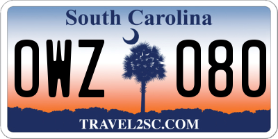 SC license plate OWZ080