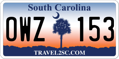 SC license plate OWZ153