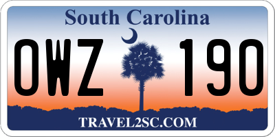 SC license plate OWZ190