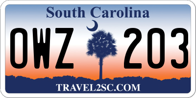 SC license plate OWZ203