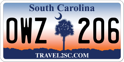 SC license plate OWZ206