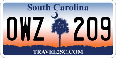 SC license plate OWZ209