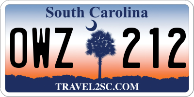 SC license plate OWZ212