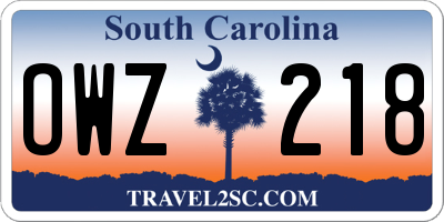 SC license plate OWZ218