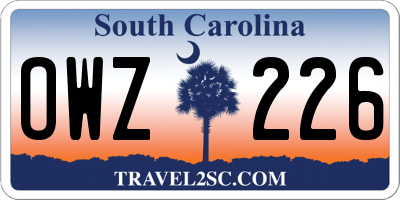 SC license plate OWZ226
