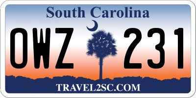 SC license plate OWZ231