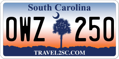 SC license plate OWZ250