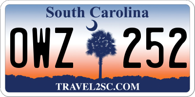 SC license plate OWZ252