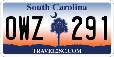 SC license plate OWZ291