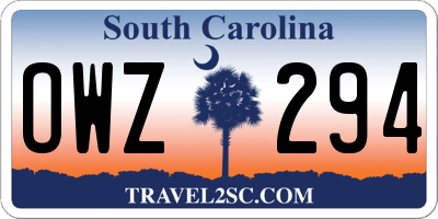 SC license plate OWZ294