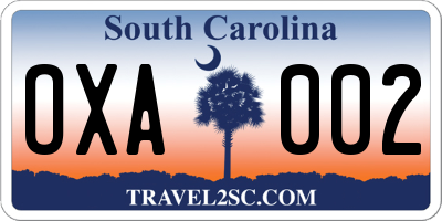 SC license plate OXA002