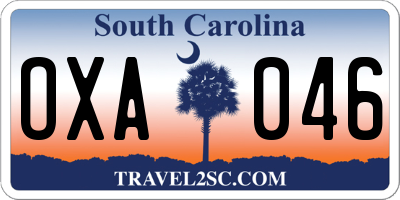 SC license plate OXA046