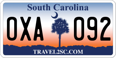 SC license plate OXA092