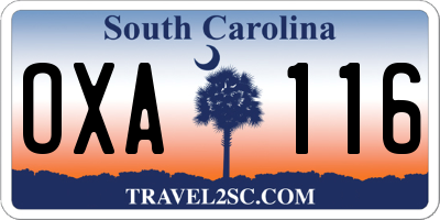SC license plate OXA116
