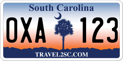 SC license plate OXA123