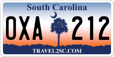 SC license plate OXA212