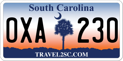 SC license plate OXA230