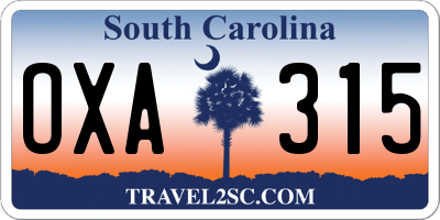 SC license plate OXA315