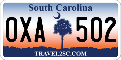 SC license plate OXA502