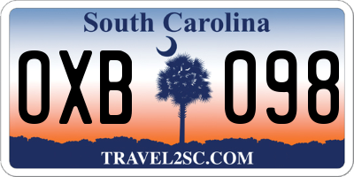 SC license plate OXB098