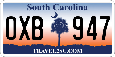 SC license plate OXB947