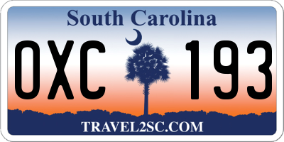 SC license plate OXC193