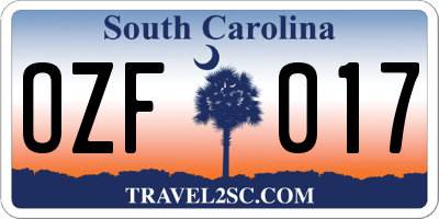 SC license plate OZF017