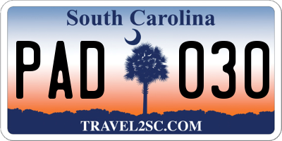 SC license plate PAD030