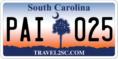 SC license plate PAI025