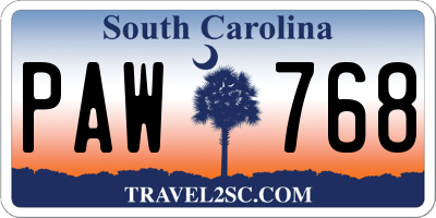 SC license plate PAW768