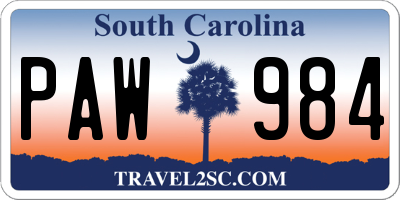 SC license plate PAW984