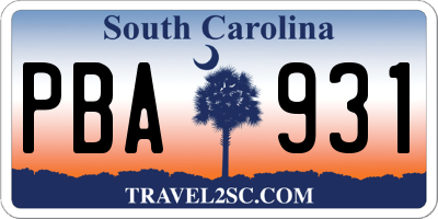 SC license plate PBA931