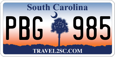 SC license plate PBG985