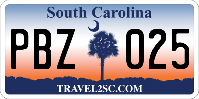 SC license plate PBZ025