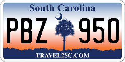 SC license plate PBZ950
